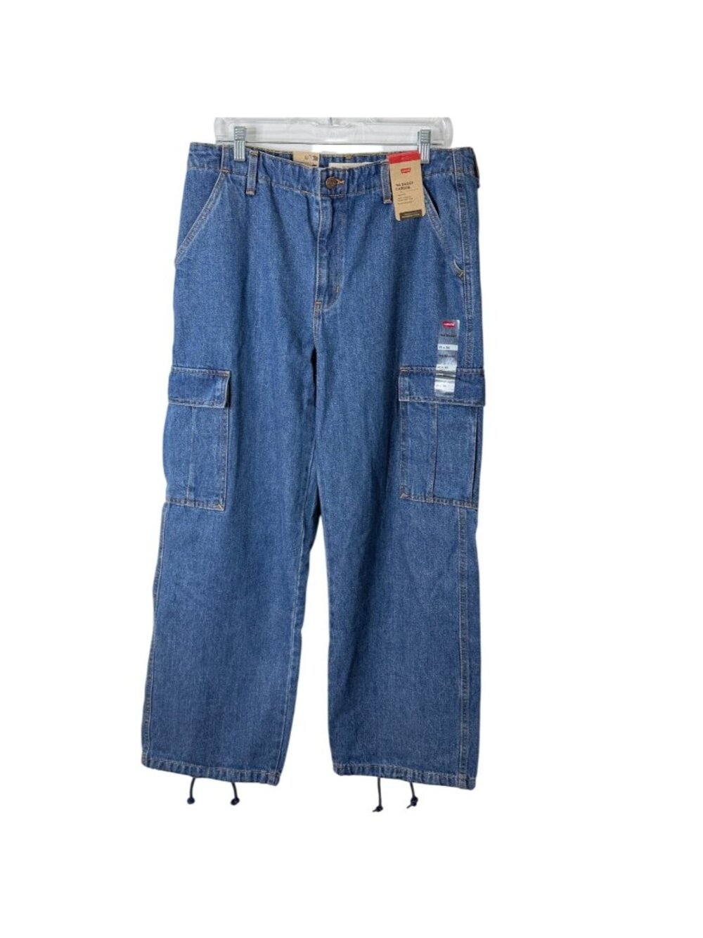 Levis Womens 31x30 Jeans 94 Baggy Cargo Blue Utility Denim Adjustable-Hem NEW